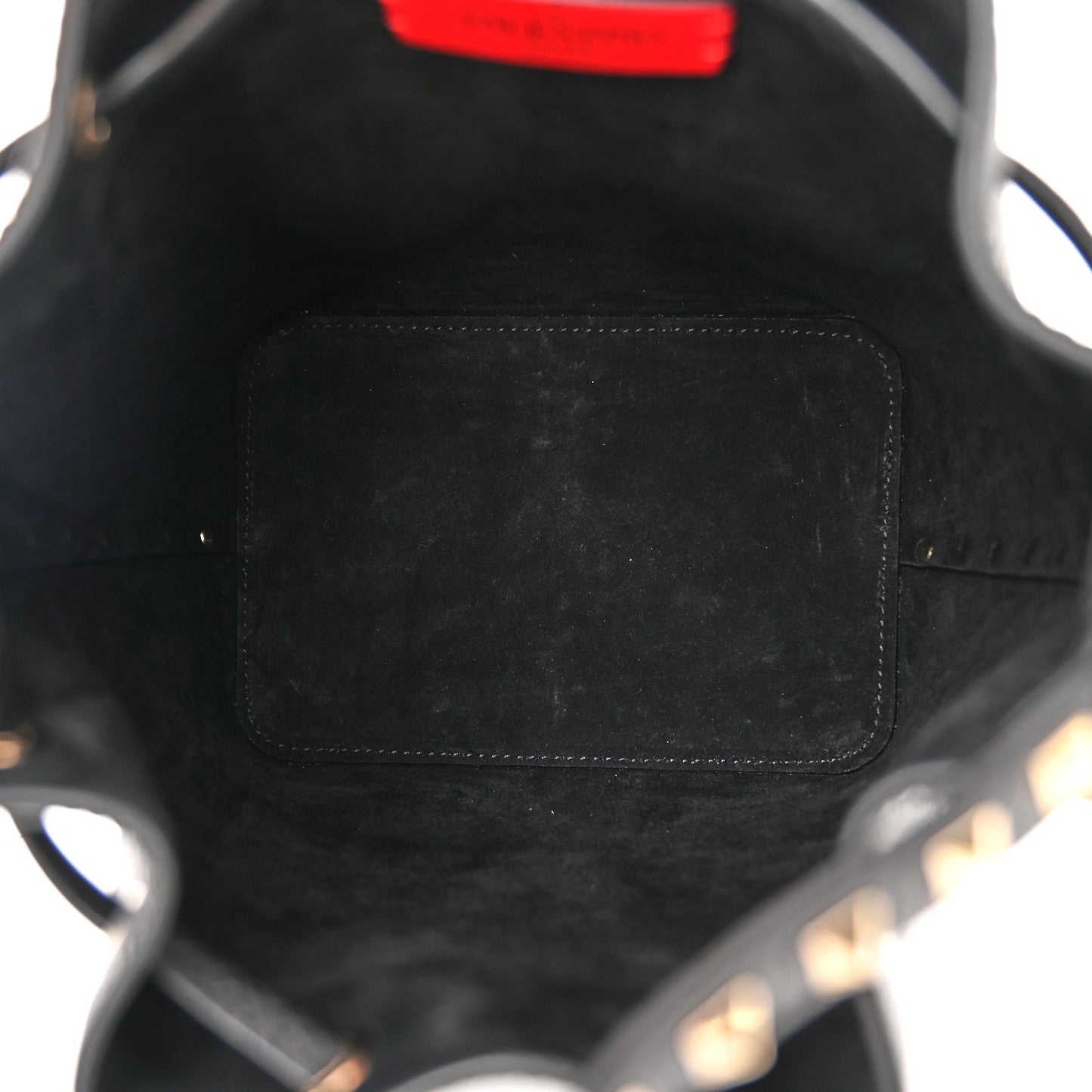 Grained Calfskin Rockstud Bucket Bag Black
