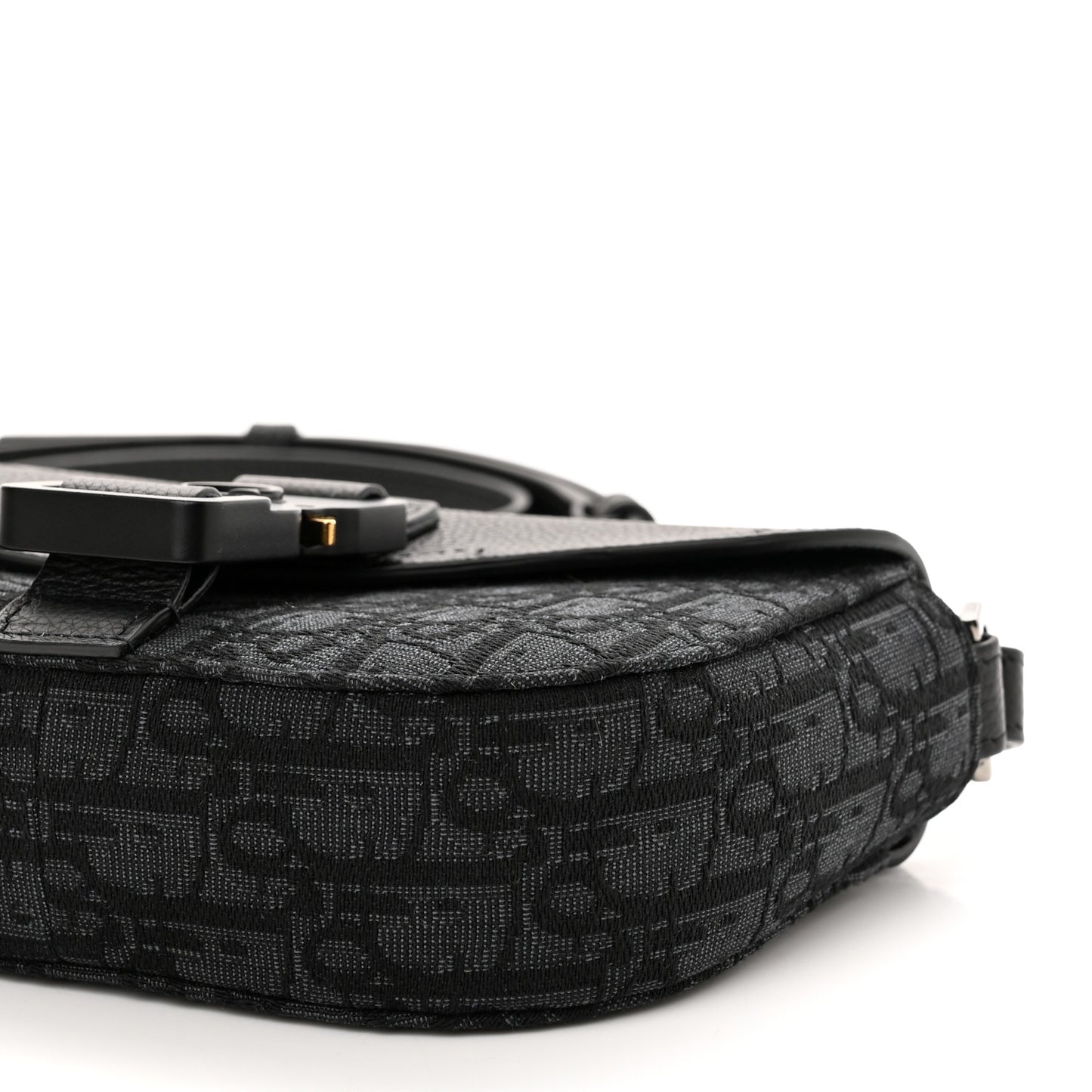 Grained Calfskin Oblique Saddle Pouch Black