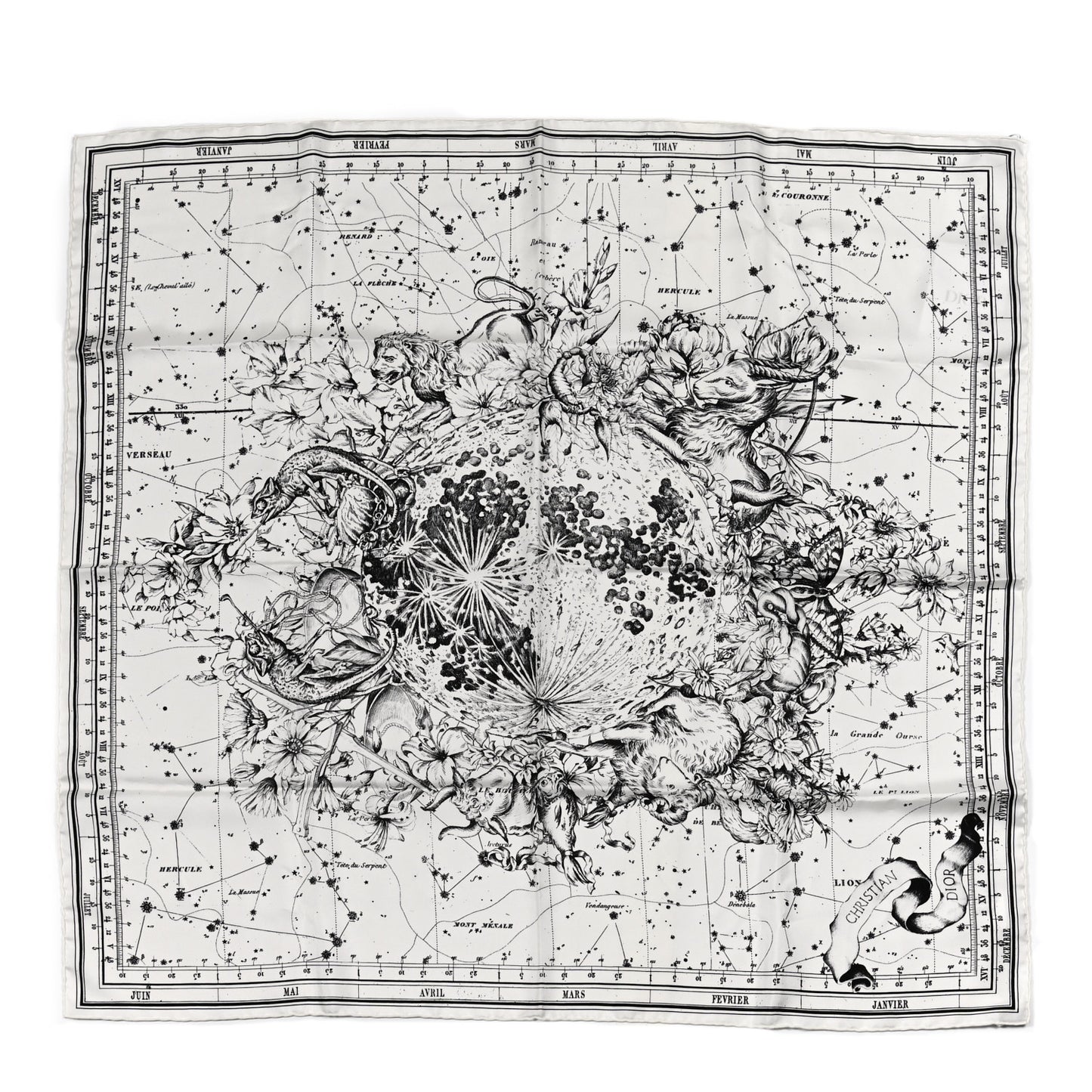 Wool Silk Cashmere Zodiac Shawl White Black