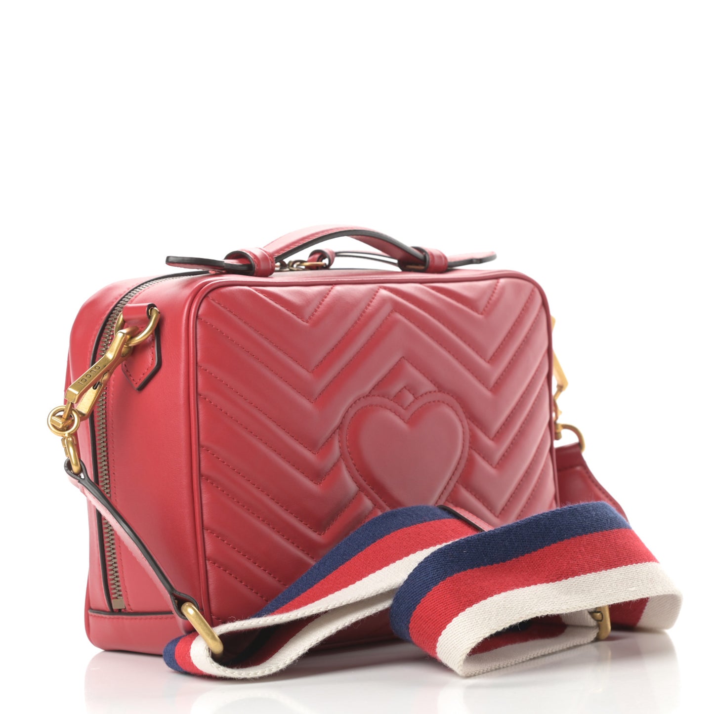 Calfskin Matelasse Sylvie Web Small GG Marmont Top Handle Shoulder Bag Hibiscus Red