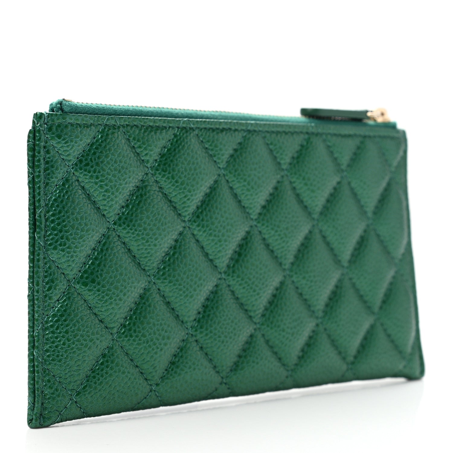Chanel Metallic Caviar Quilted Classic Zip Pouch Green 3 of 7
