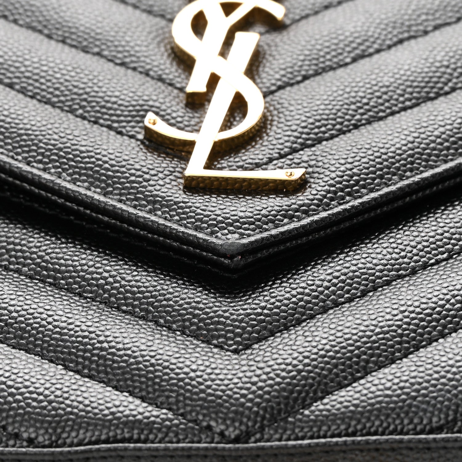 Saint Laurent Grain De Poudre Matelasse Chevron Monogram Chain Wallet Black 17 of 17