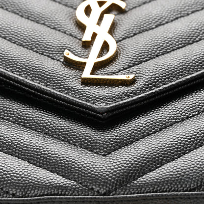 Saint Laurent Grain De Poudre Matelasse Chevron Monogram Chain Wallet Black 17 of 17