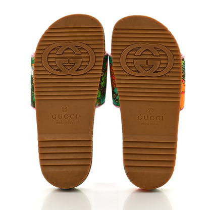 Gucci X THE NORTH FACE Nylon Floral Womens Slide Sandals 37 Military Green Orange Soft Pink 6 of 10