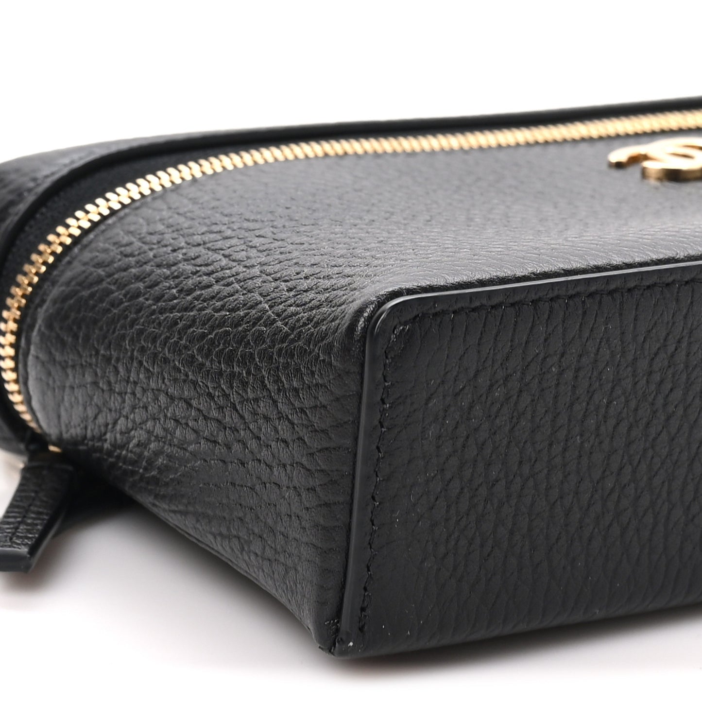 Grained Calfskin Top Handle Slim Vanity Case With Chain Black