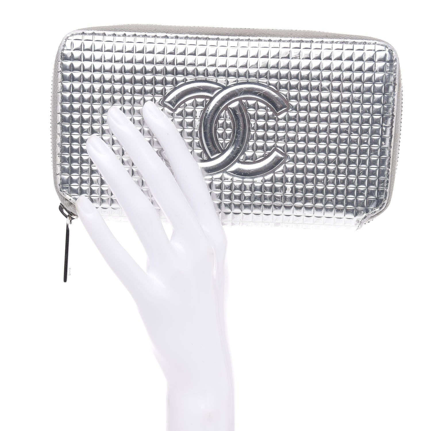 Chanel Patent Embossed CC Zip Around Wallet Silver 2 of 14