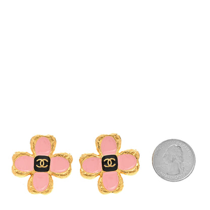 Chanel Resin Metal Glass CC Clover Earrings Gold Black Pink 2 of 6