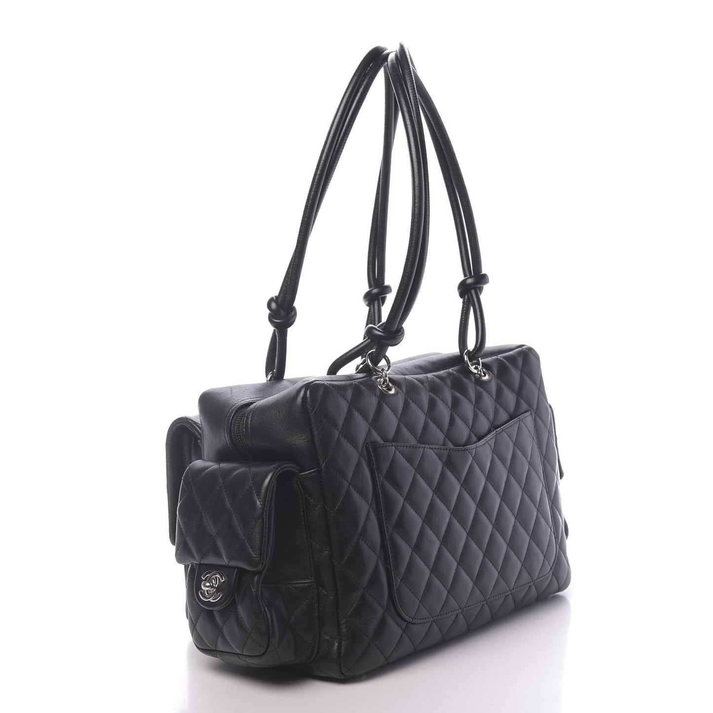 Calfskin Quilted Large Cambon Multipocket Reporter Black