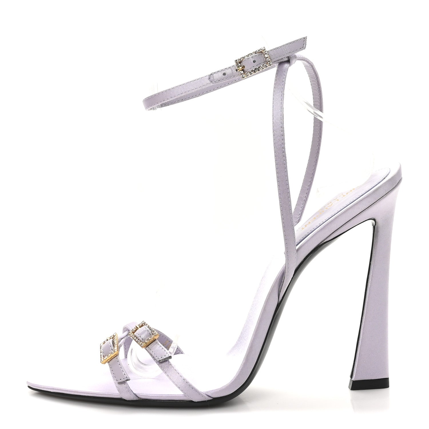Saint Laurent Crepe Satin Crystal New Nuit 110 Sandals 38 Poly Grey 1 of 9