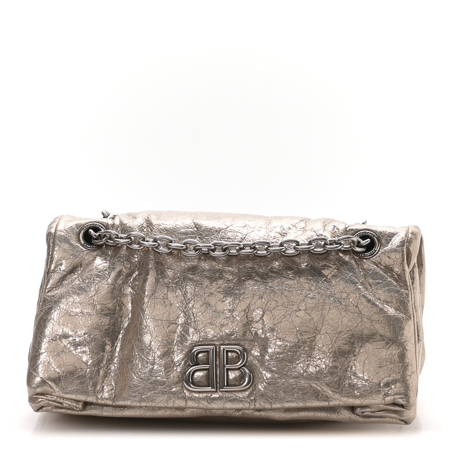 Balenciaga Metallized Arena Calfskin Small Monaco Chain Shoulder Bag Stone Beige 1 of 11