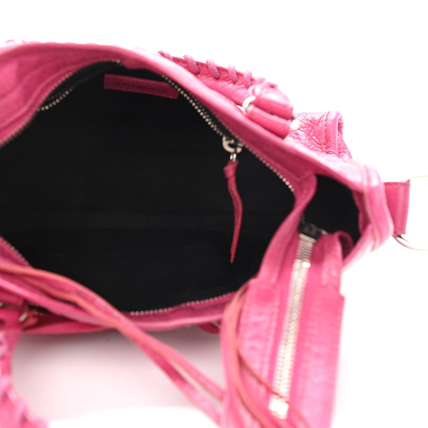 Balenciaga Agneau Classic Silver Hardware Mini City Logo Strap Rose Indien Black 8 of 10