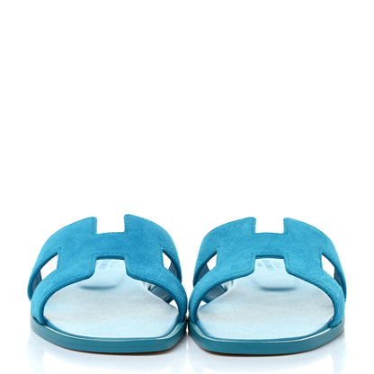 Hermes Suede Goatskin Oran Sandals 35.5 Bleu Thalassa 2 of 9