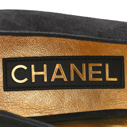 Chanel Suede Calfskin Pearl Shamrock CC Sandals 37 Black 7 of 9