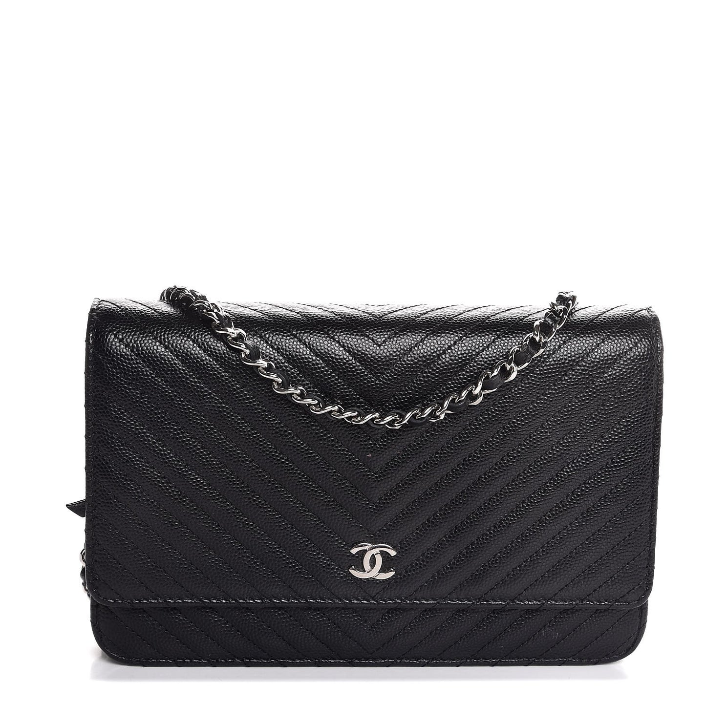 Caviar Chevron Quilted Wallet On Chain WOC Black