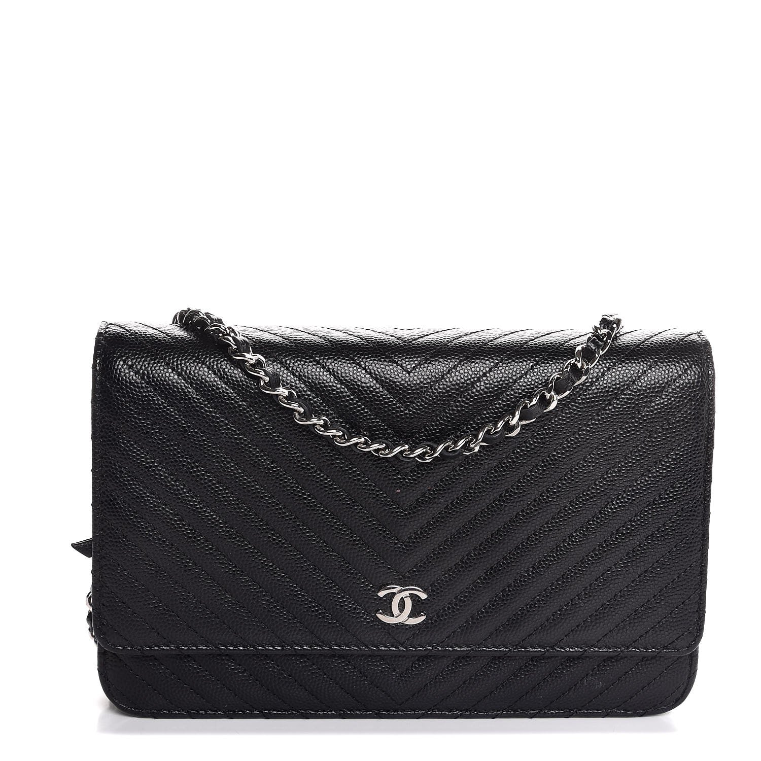Chanel Caviar Chevron Quilted Wallet On Chain WOC Black 1 of 9