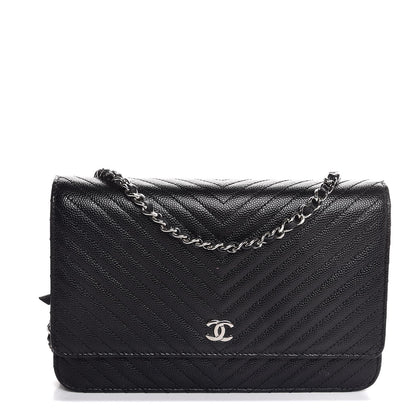 Chanel Caviar Chevron Quilted Wallet On Chain WOC Black 1 of 9