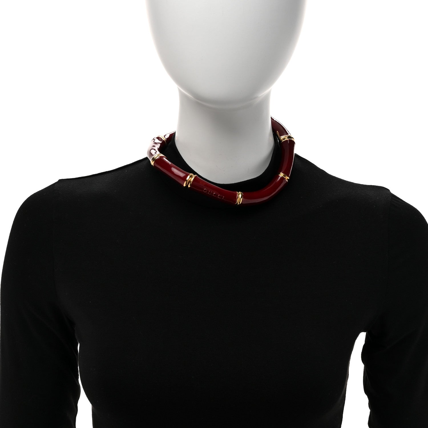 Gucci Metal Enamel Bamboo Choker Necklace Rosso Ancora 2 of 5