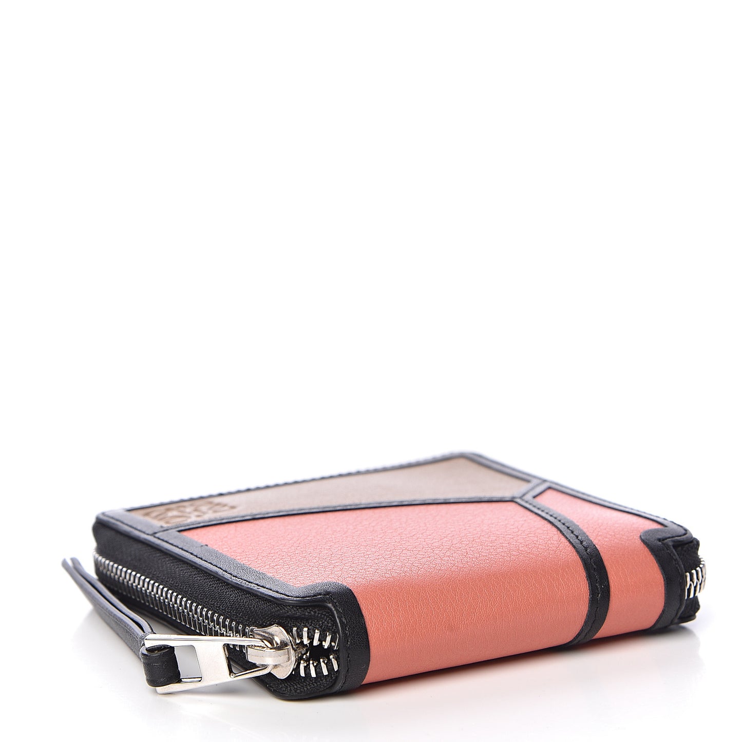Calfskin Small Puzzle French Zip Around Wallet Black Pink Tulip Mocca