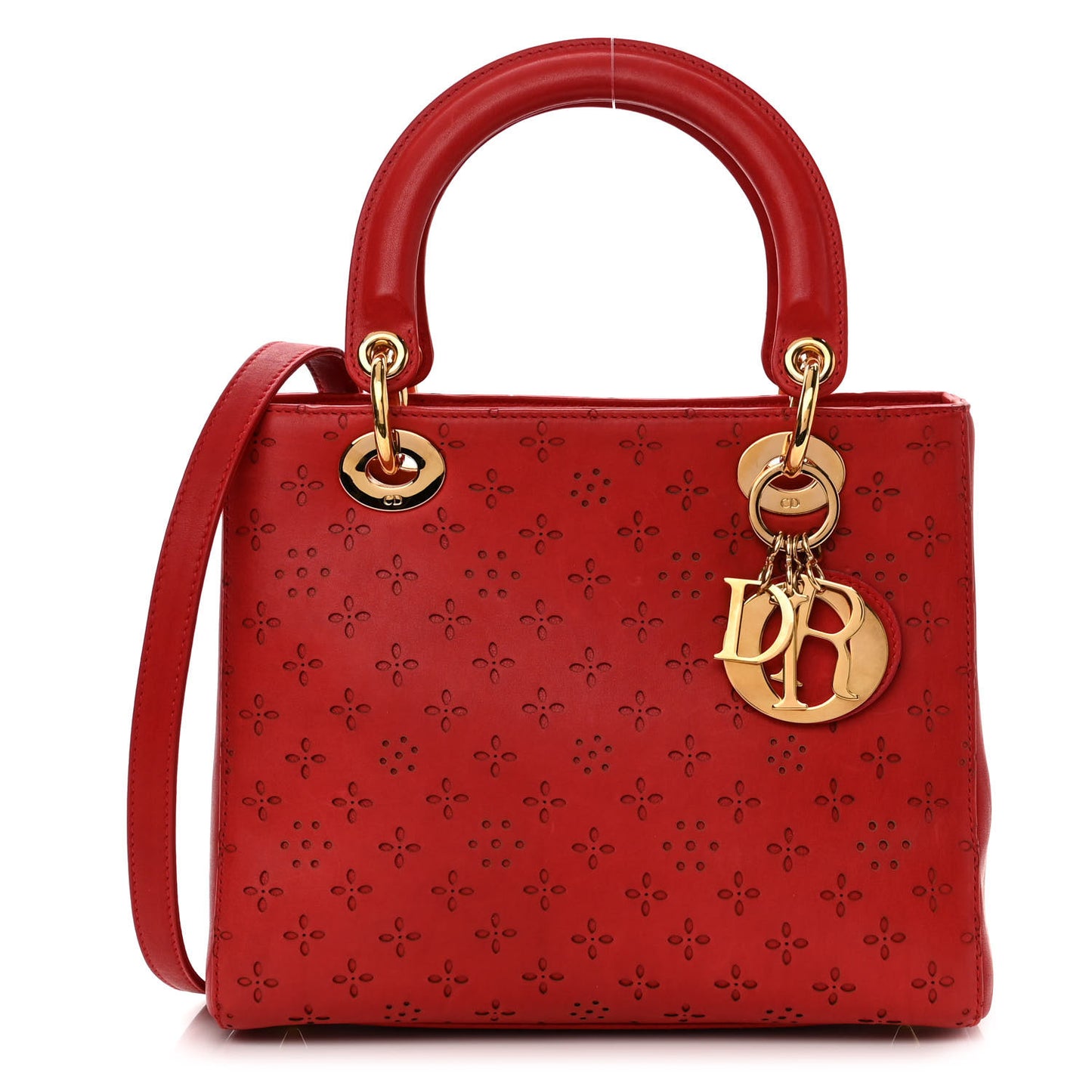 Calfskin Laser Cut Medium Lady Dior Red
