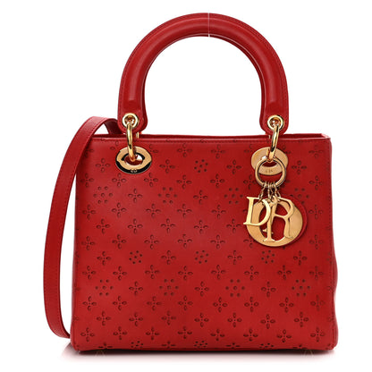 Christian Dior Calfskin Laser Cut Medium Lady Dior Red 1 of 11