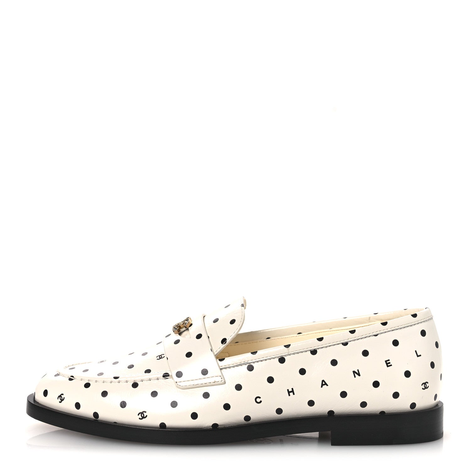 Chanel Printed Calfskin CC Dots Moccasin Loafers 36 Ivory Black 1 of 11