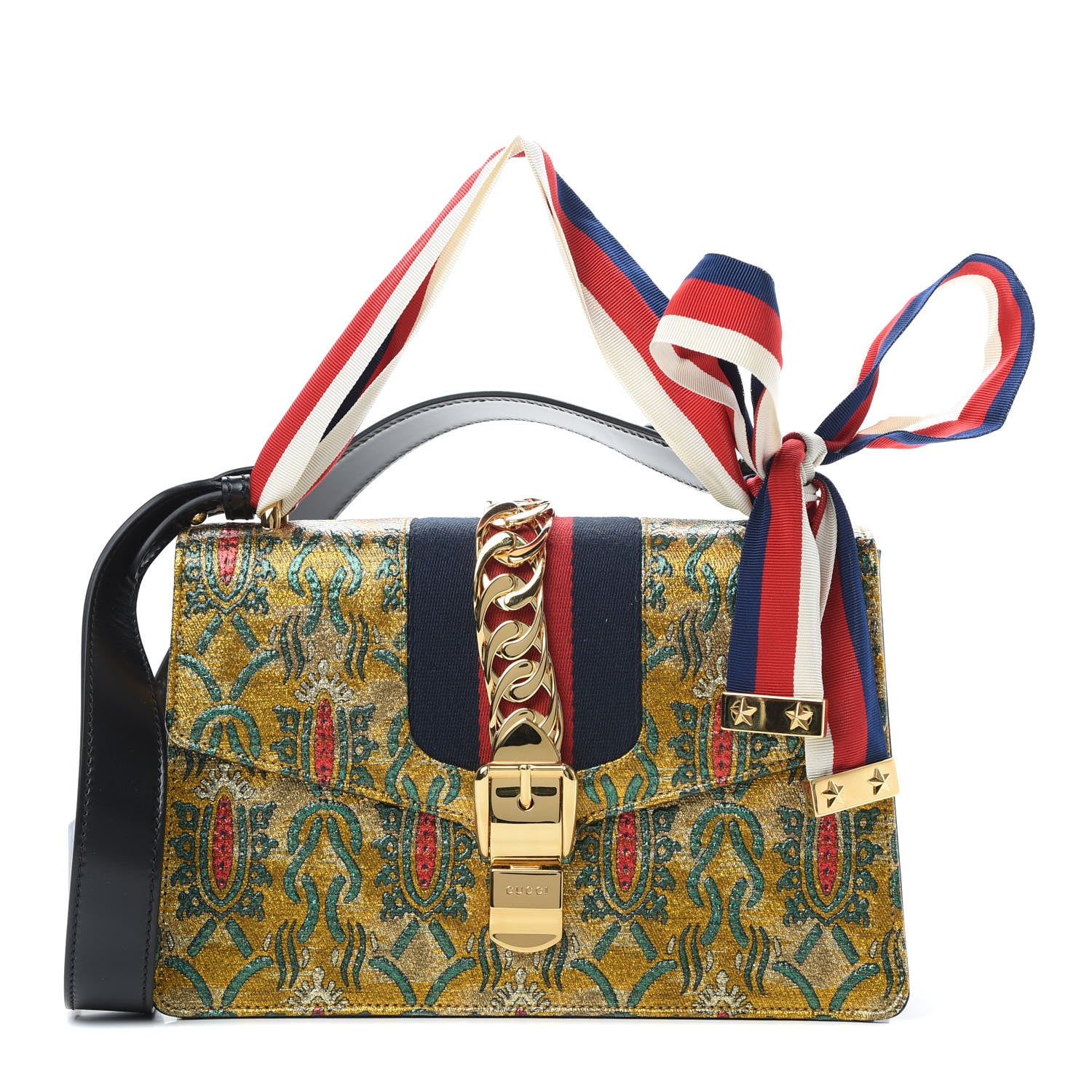 Gucci Iridescent Brocade Small Sylvie Shoulder Bag Gold 1 of 10