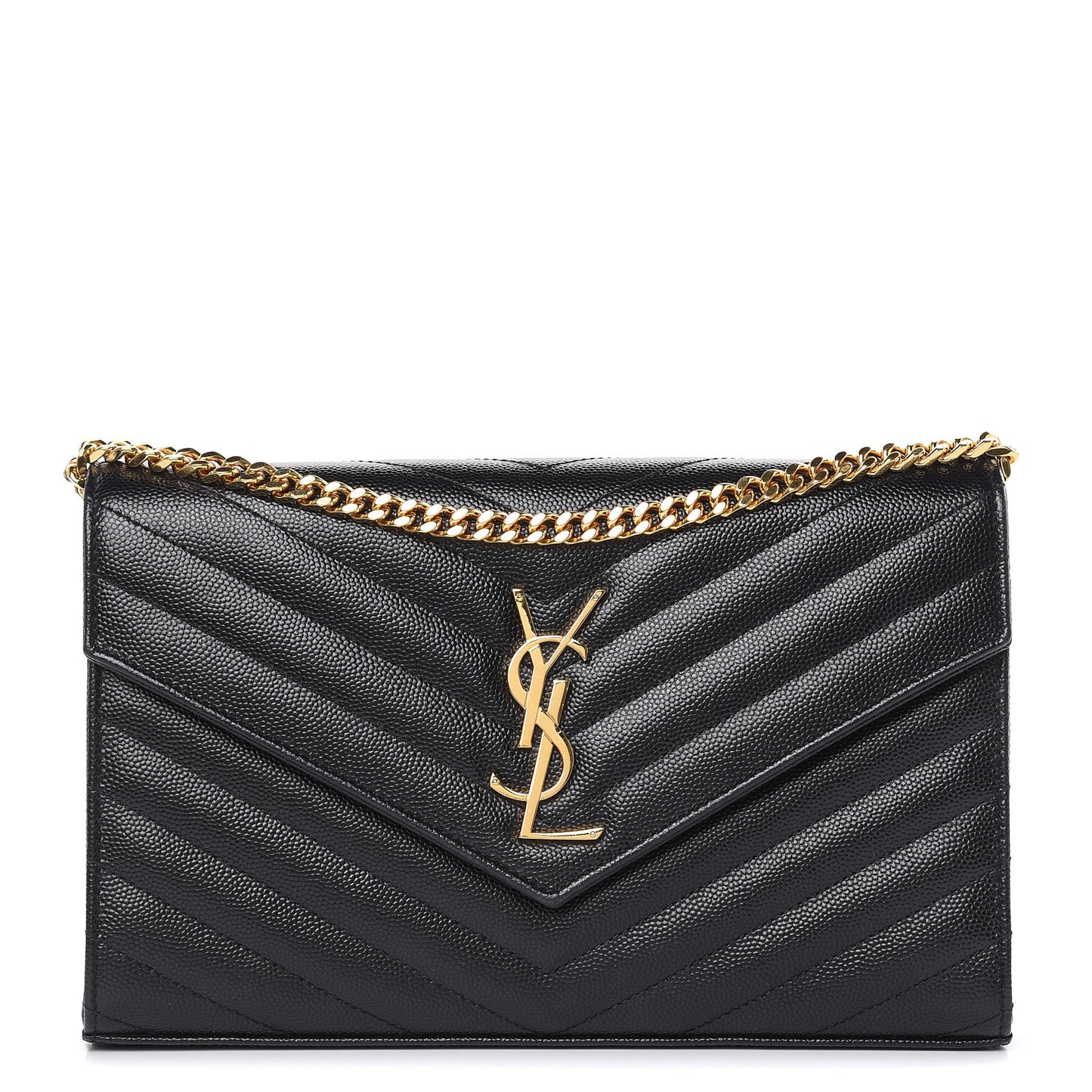 Grain De Poudre Matelasse Chevron Monogram Chain Wallet Black