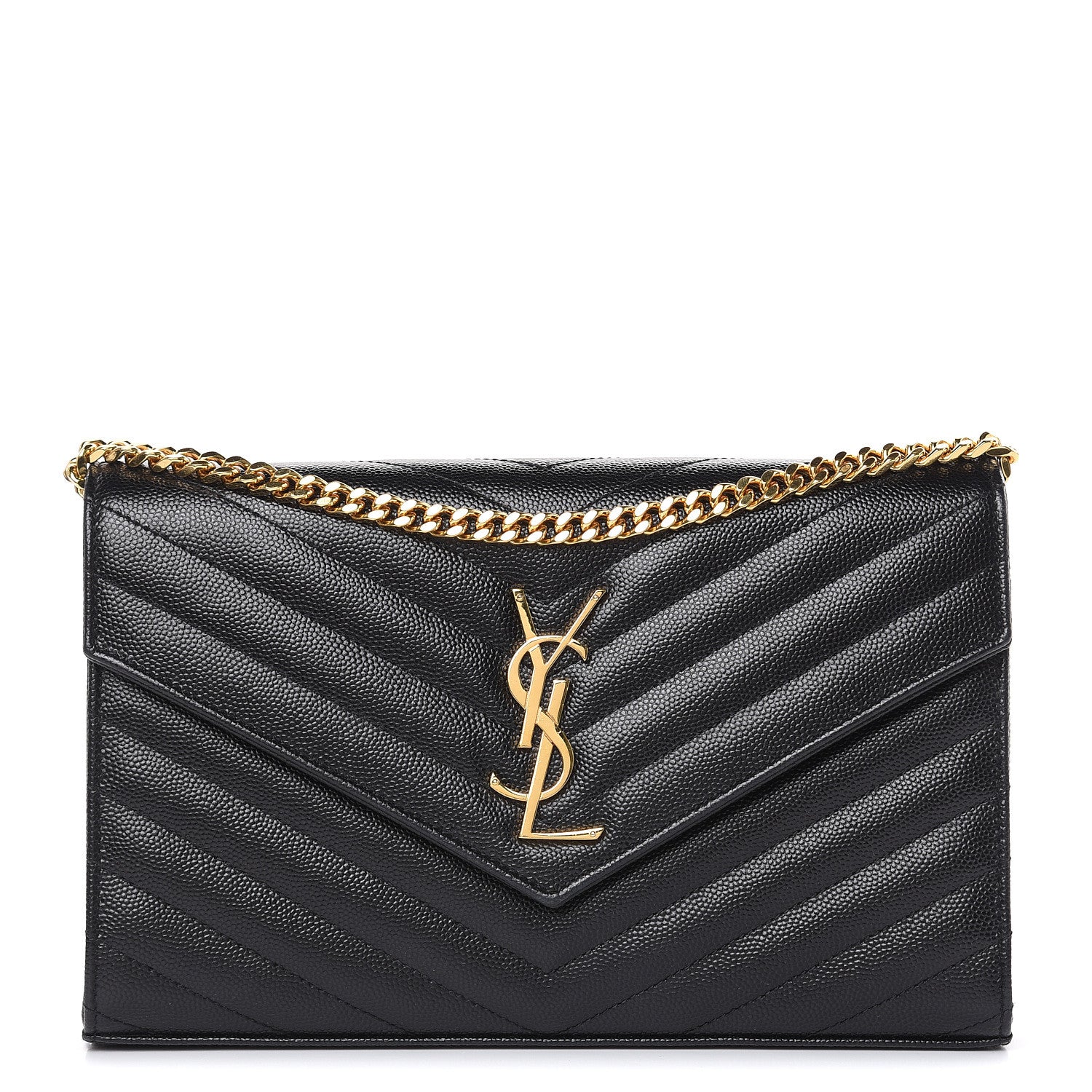 Saint Laurent Grain De Poudre Matelasse Chevron Monogram Chain Wallet Black 1 of 11