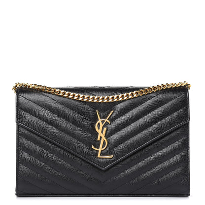 Saint Laurent Grain De Poudre Matelasse Chevron Monogram Chain Wallet Black 1 of 11