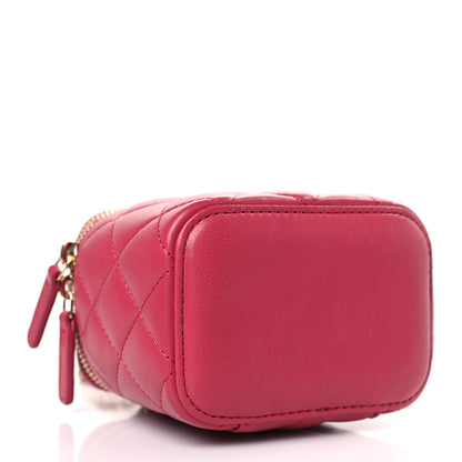 Chanel Lambskin Quilted Mini Top Handle Vanity Case With Chain Dark Pink 4 of 8