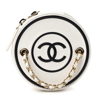 Chanel Lambskin Quilted Round Small Vanity Case With Chain White Black 8 of 12