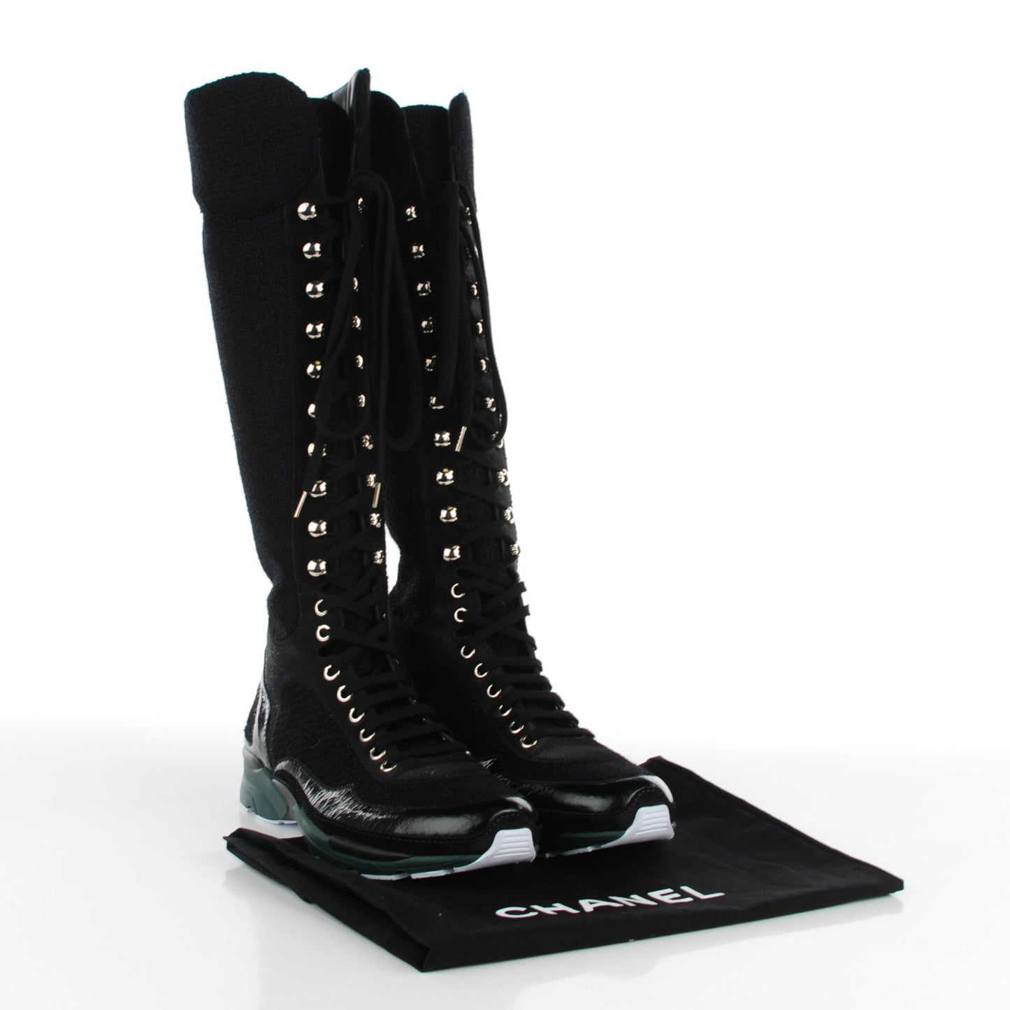 Tweed Patent Calfskin Sneaker Boots 38 Black