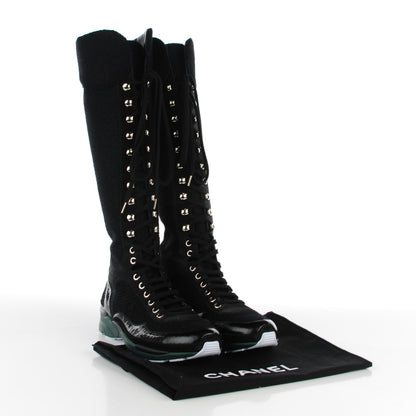 Chanel Tweed Patent Calfskin Sneaker Boots 38 Black 5 of 8