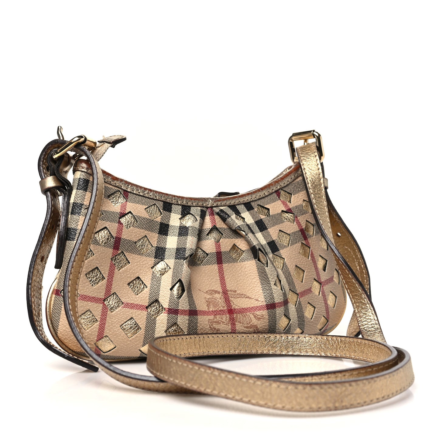 Haymarket Check Perforated Crossbody Gold