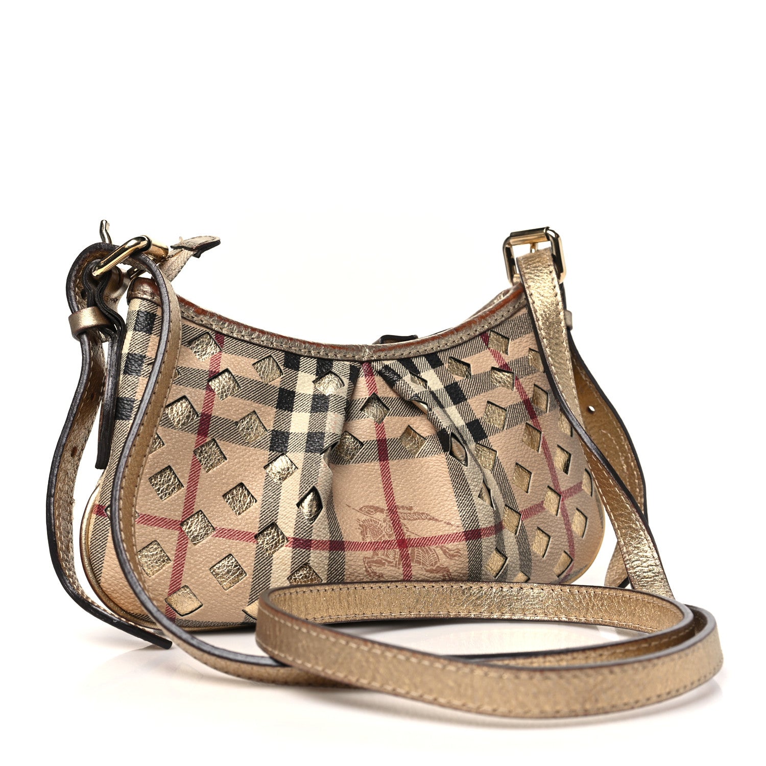 Burberry Haymarket Check Perforated Crossbody Gold 3 of 13