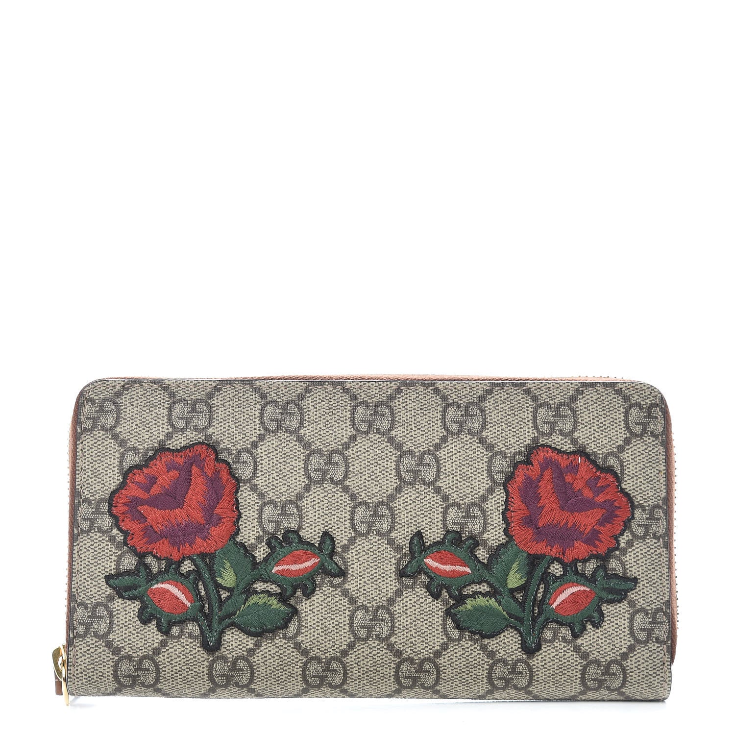 Gucci GG Supreme Monogram Embroidered Roses Zip Around Wallet Red 1 of 11