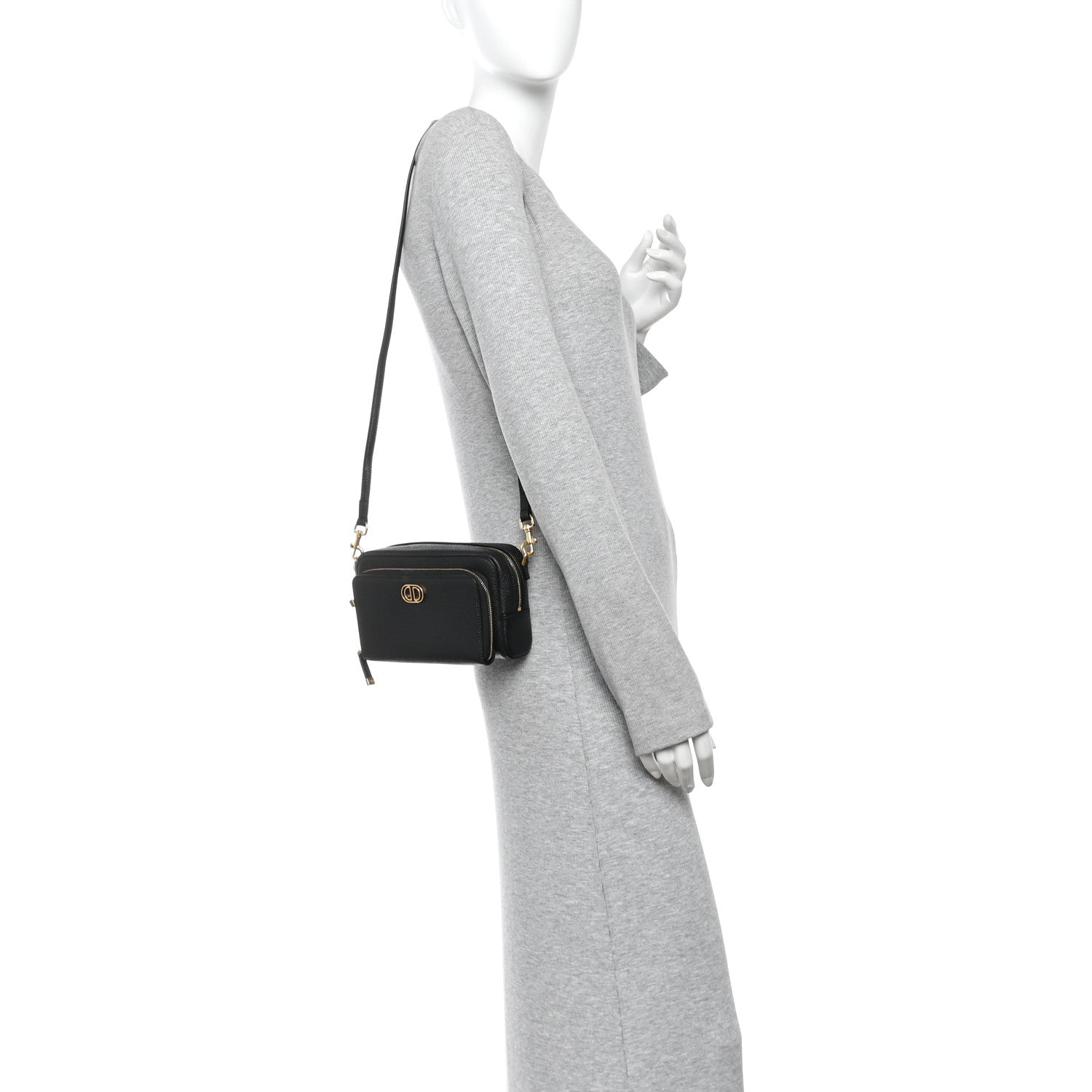 Christian Dior Grained Calfskin Caro Double Pouch Black 2 of 10