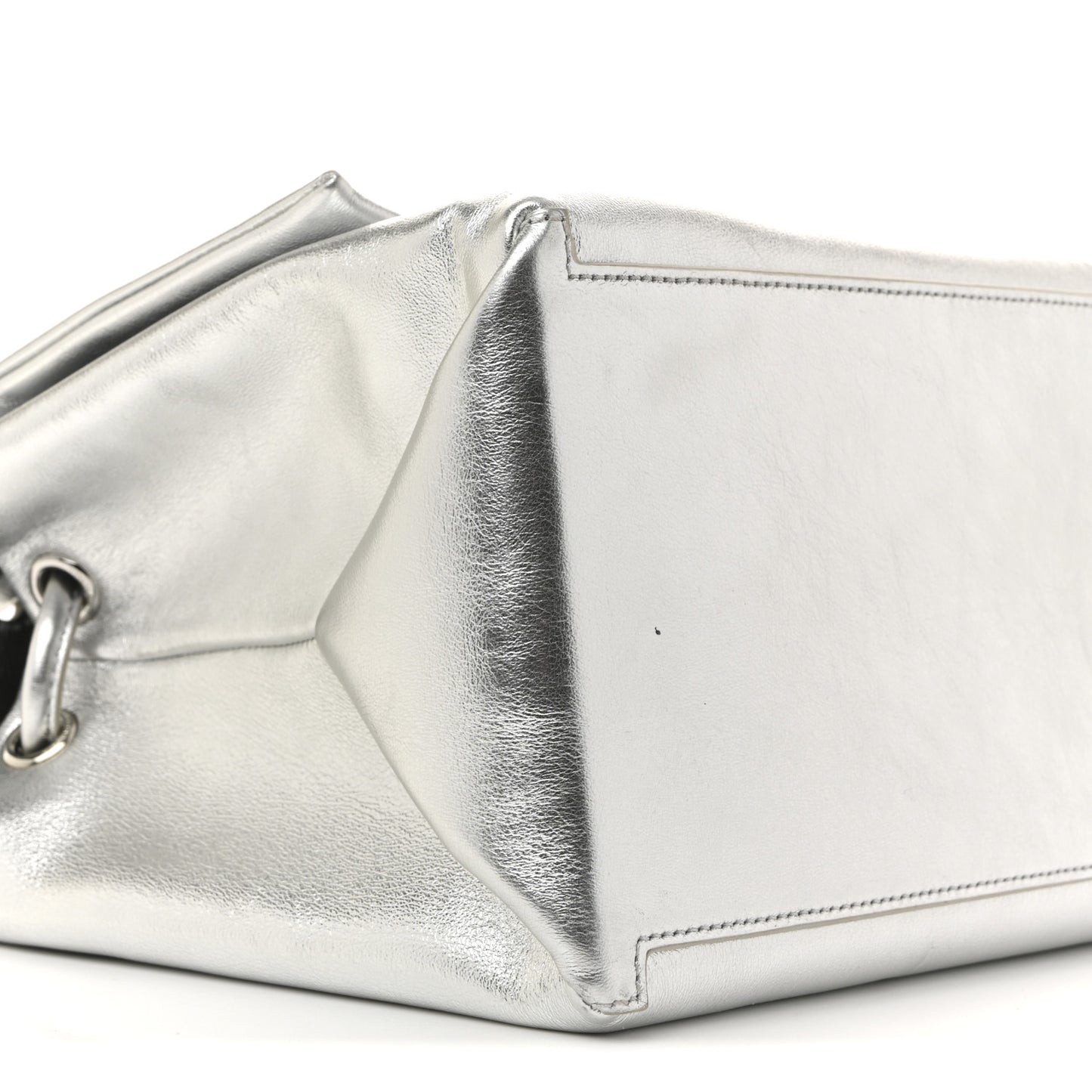 Metallic Calfskin Large Dual Shoulder Bag Silver