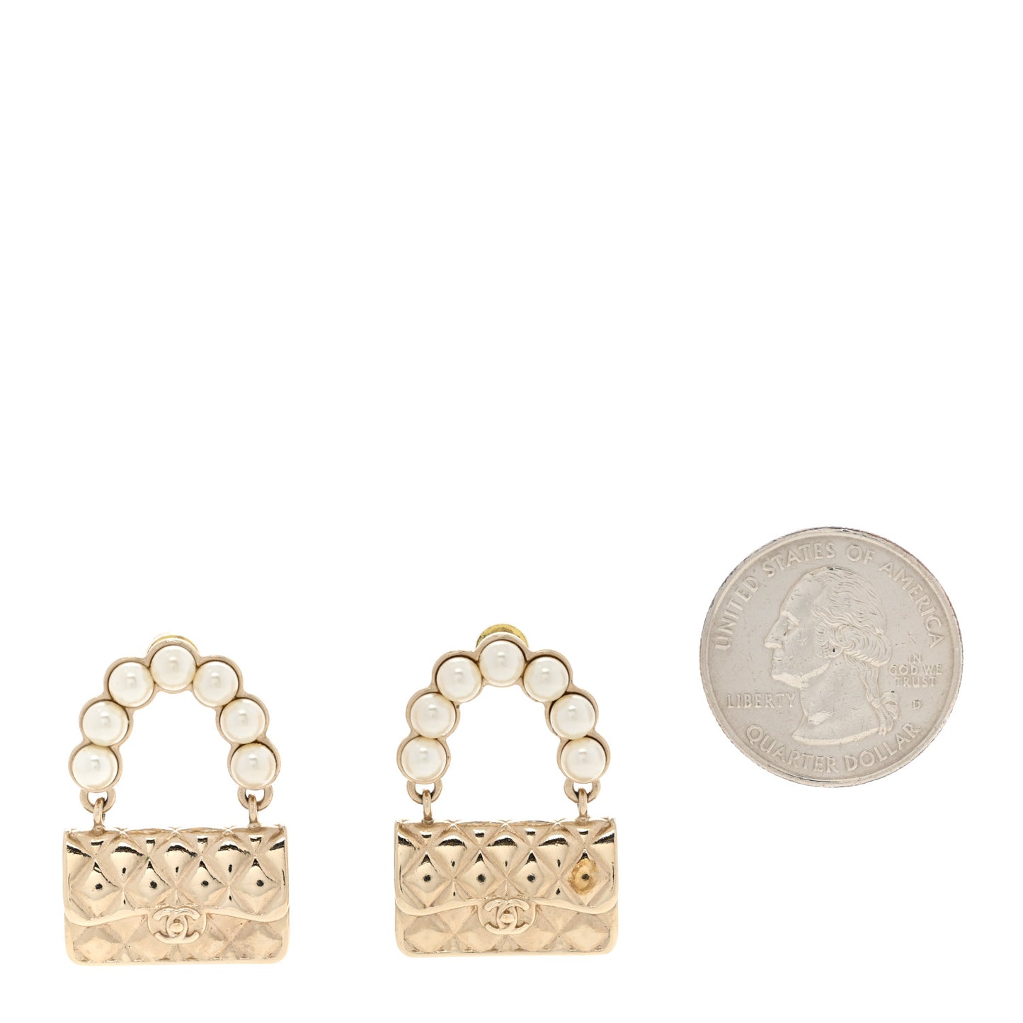 Pearl Quilted CC Flap Bag Earrings Gold