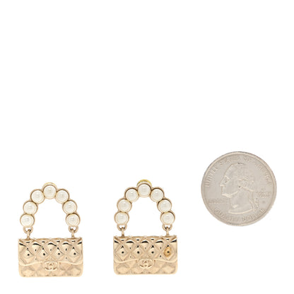 Chanel Pearl Quilted CC Flap Bag Earrings Gold 2 of 5