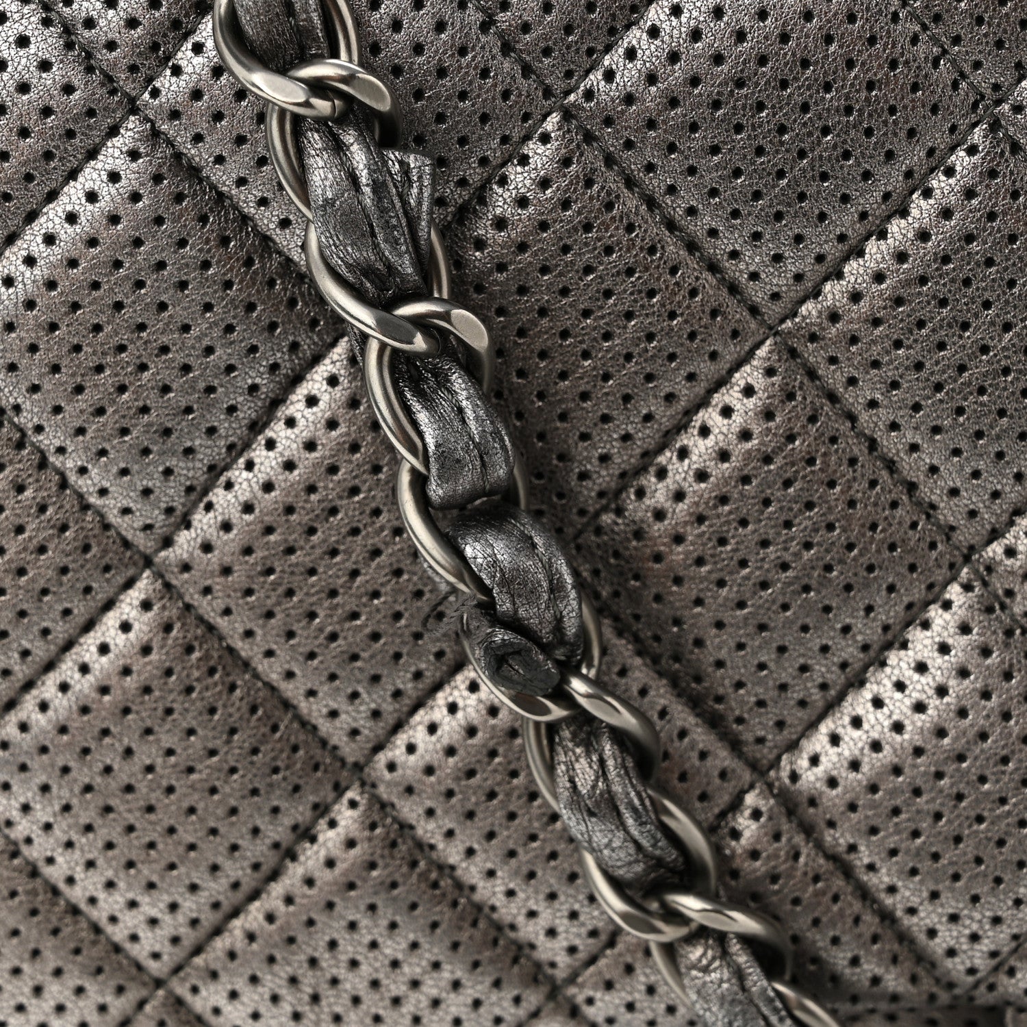 Chanel Metallic Perforated Lambskin Quilted Jumbo Double Flap Dark Silver 15 of 16