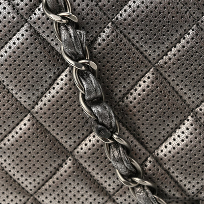 Chanel Metallic Perforated Lambskin Quilted Jumbo Double Flap Dark Silver 15 of 16
