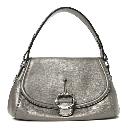 Gucci Pebbled Calfskin Medium Techno Horsebit Shoulder Flap Bag Grey 1 of 12