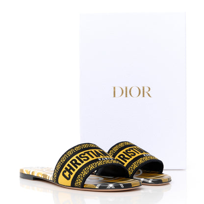 Christian Dior Canvas Union Check Embroidered Dway Flat Slide Sandals 37.5 Black Yellow 9 of 9