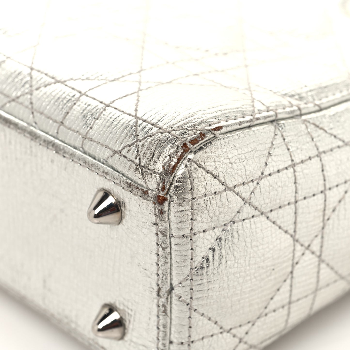 Metallic Grained Calfskin Cannage Small Lucky Badges My Lady Dior Silver