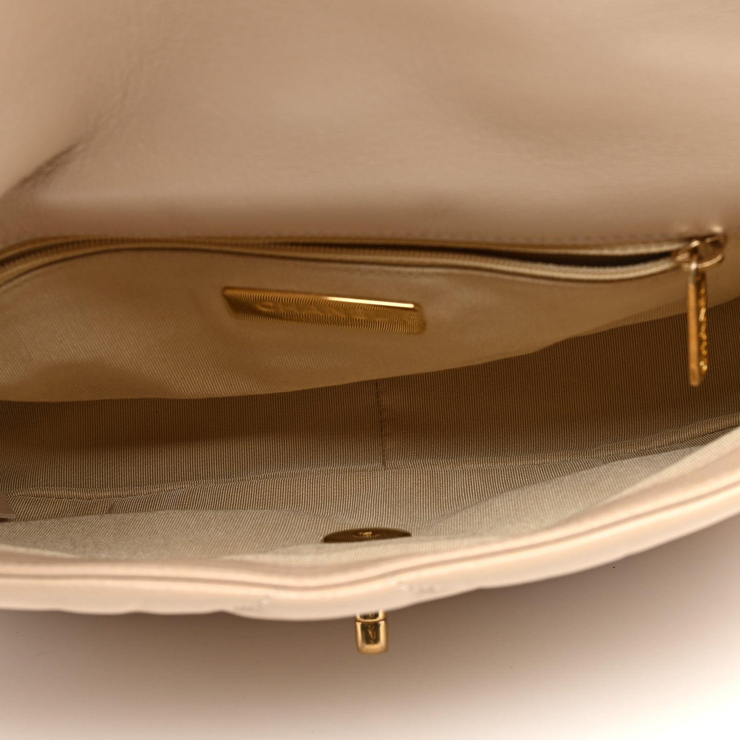 Goatskin Quilted Medium Chanel 19 Flap Beige