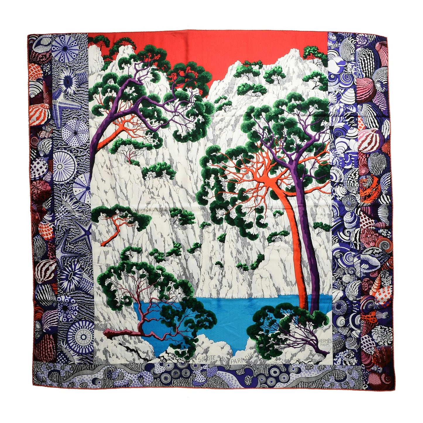 Cashmere Silk Sieste Au Paradis Shawl 140 Blanc Rouge Violet