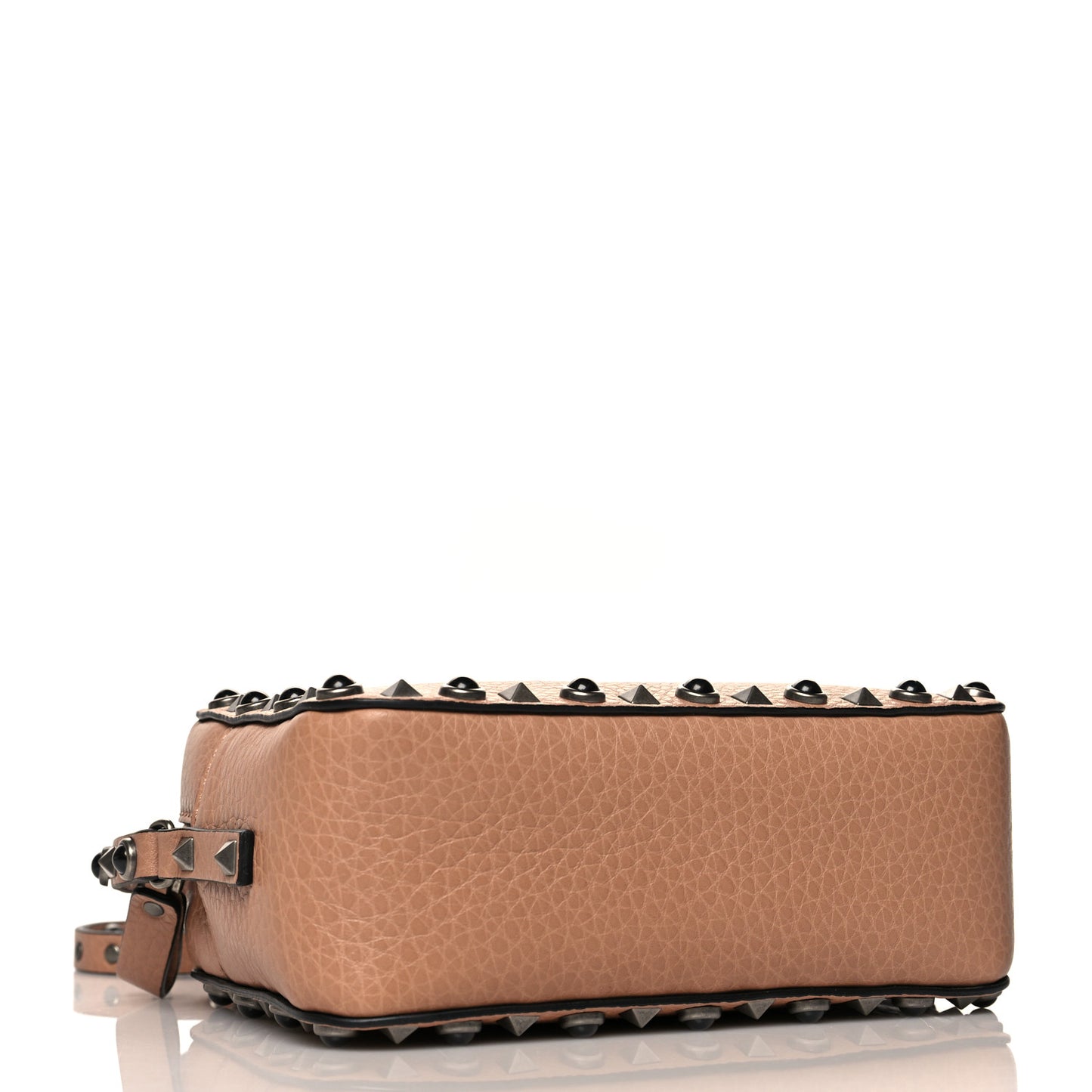 Pebbled Calfskin Rockstud Rolling Camera Crossbody Bag Soft Noisette