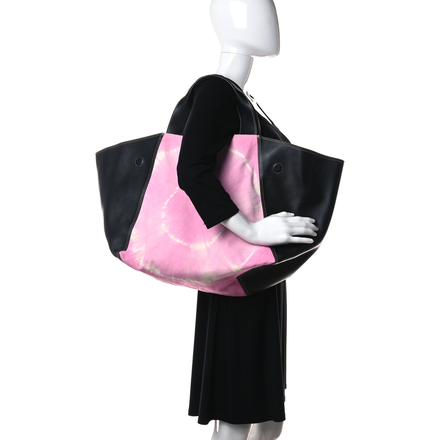Canvas Smooth Calfskin Frame Tote Black Pink White