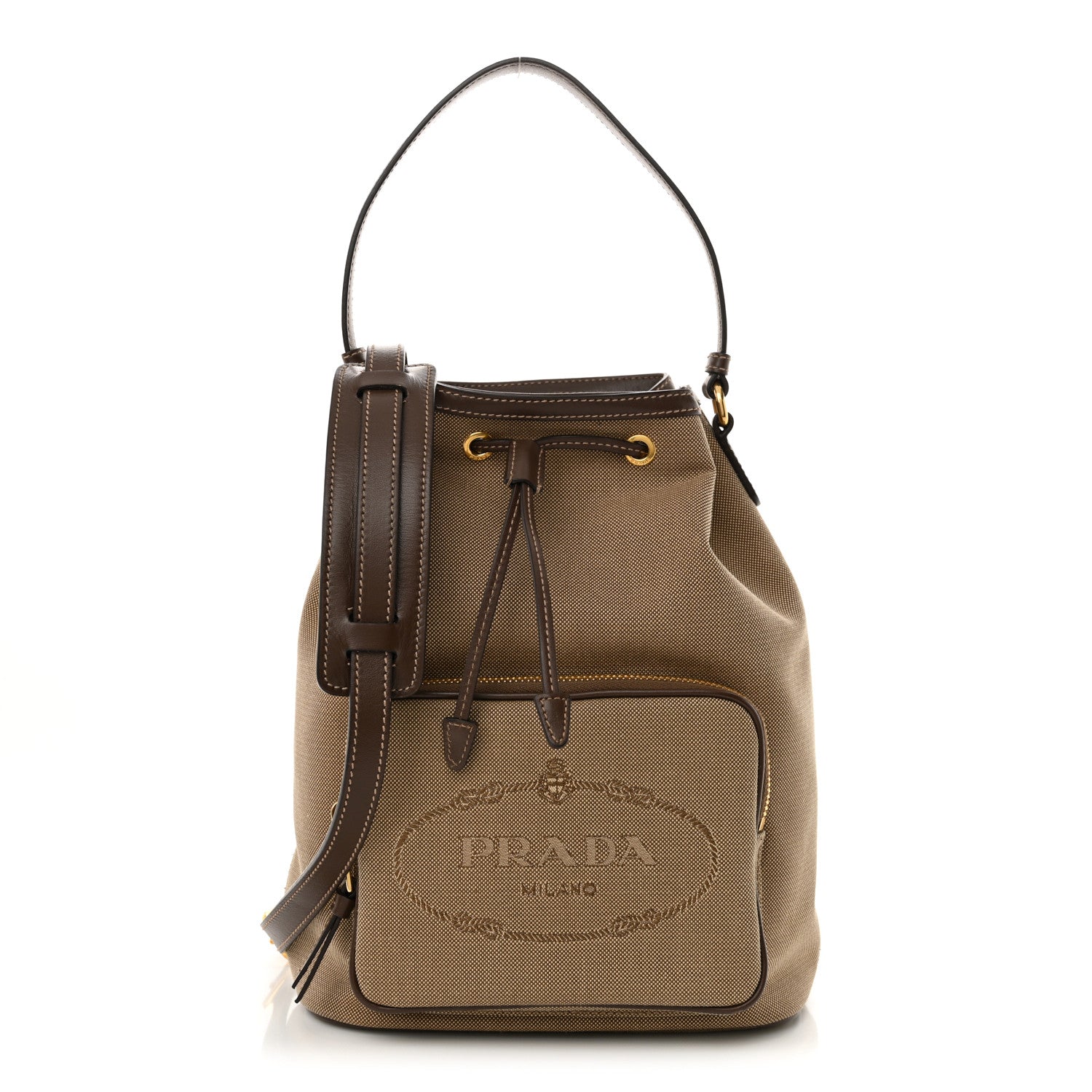 Prada Jacquard Logo Mini Bucket Crossbody Bag Corda Bruciato 1 of 10